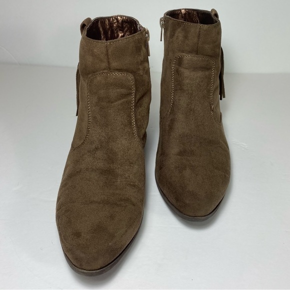 INDIGO RD Brown Suede Ankle Boots Booties w/ Zipper Fringe Women’s 9M. - Picture 4 of 14